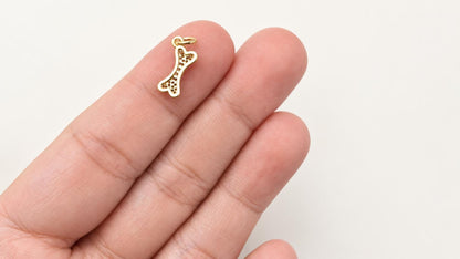 Gold Dog Bone Charm, Pave CZ Stones Pet Charm for Bracelets, Necklaces & Jewelry Making