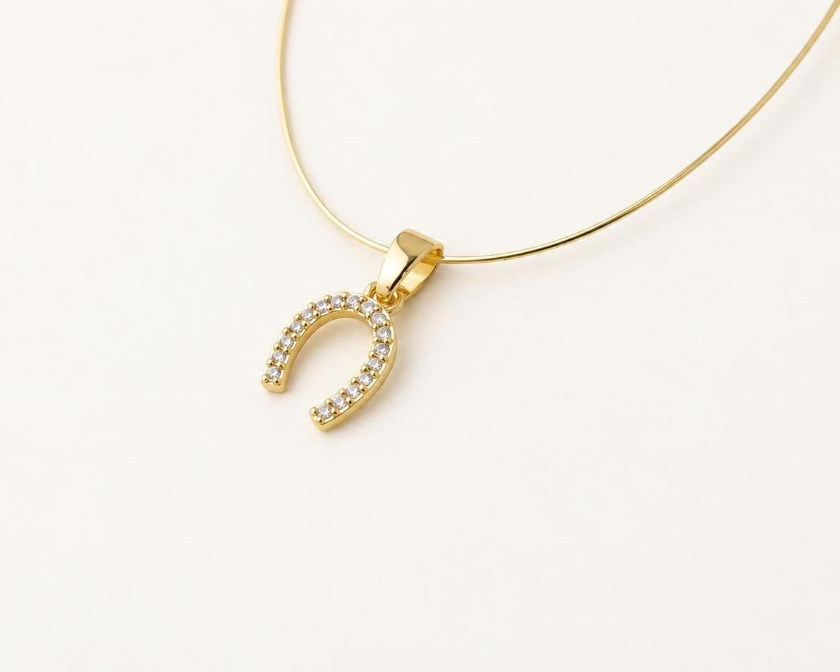 10mm CZ Horseshoe Pendant, Gold Plated Brass Lucky Horseshoe Charm, Clear Crystal Pendant for Necklace & Jewelry Making