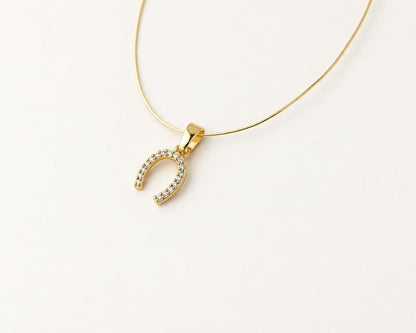 10mm CZ Horseshoe Pendant, Gold Plated Brass Lucky Horseshoe Charm, Clear Crystal Pendant for Necklace & Jewelry Making