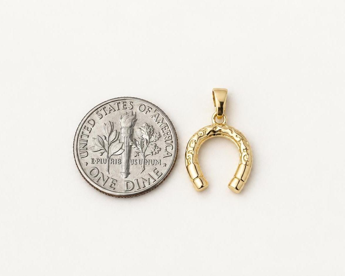 14mm Gold Horseshoe Pendant, Gold Plated Brass Lucky Horseshoe Charm, Equestrian Pendant for Necklace & Jewelry Making