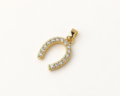 17mm CZ Horseshoe Pendant, Gold Plated Brass Lucky Horseshoe, Clear CZ Equestrian Pendant for Necklace Jewelry Making