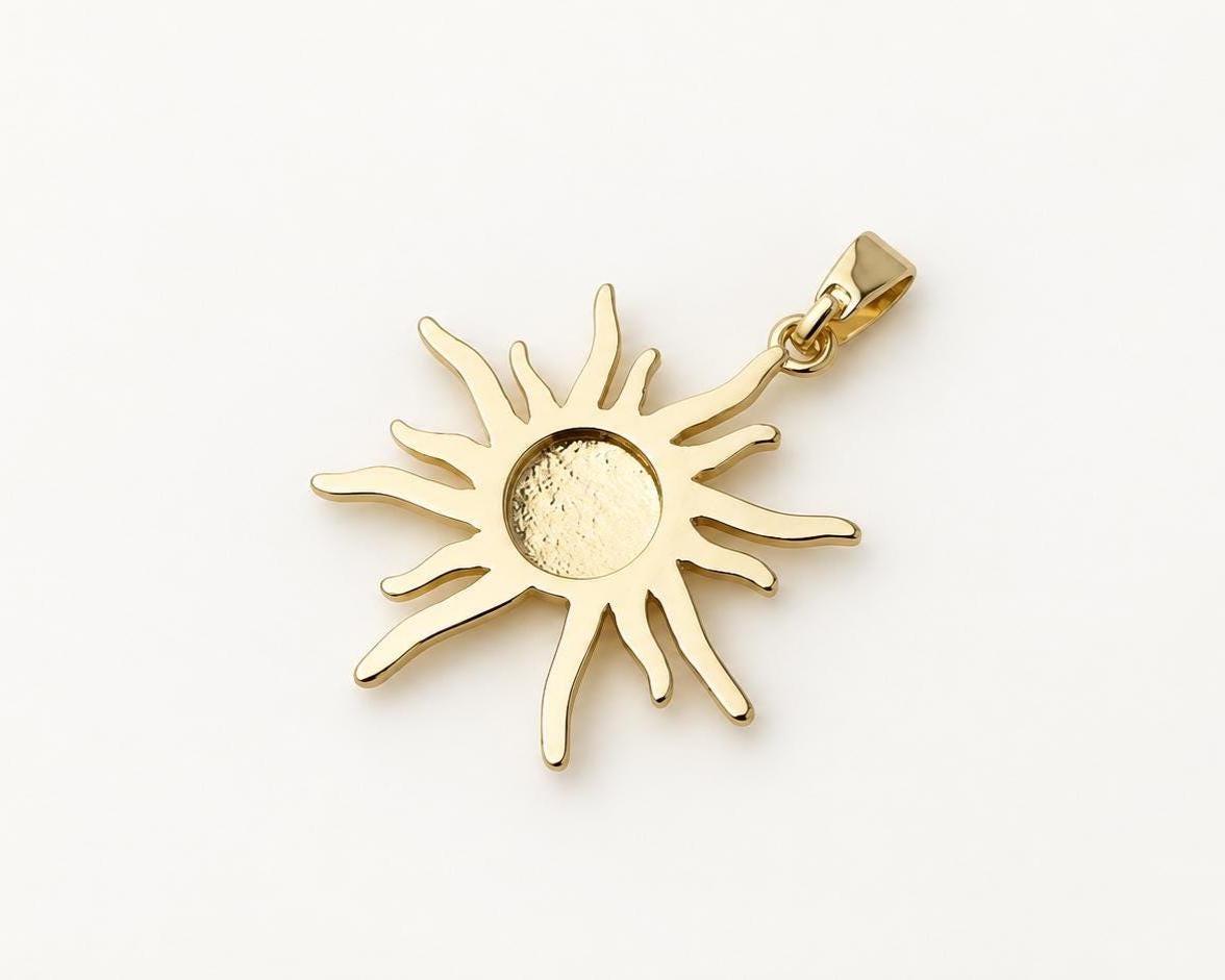 Gold Sun Pendant, Gold Plated Brass Sunburst Pendant, Celestial Sun Charm for Necklace & Jewelry Making