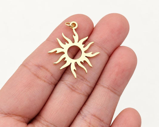 Gold Sun Pendant, Open Sunburst Pendant, Gold Plated Brass Celestial Sun Charm for Necklace & Jewelry Making