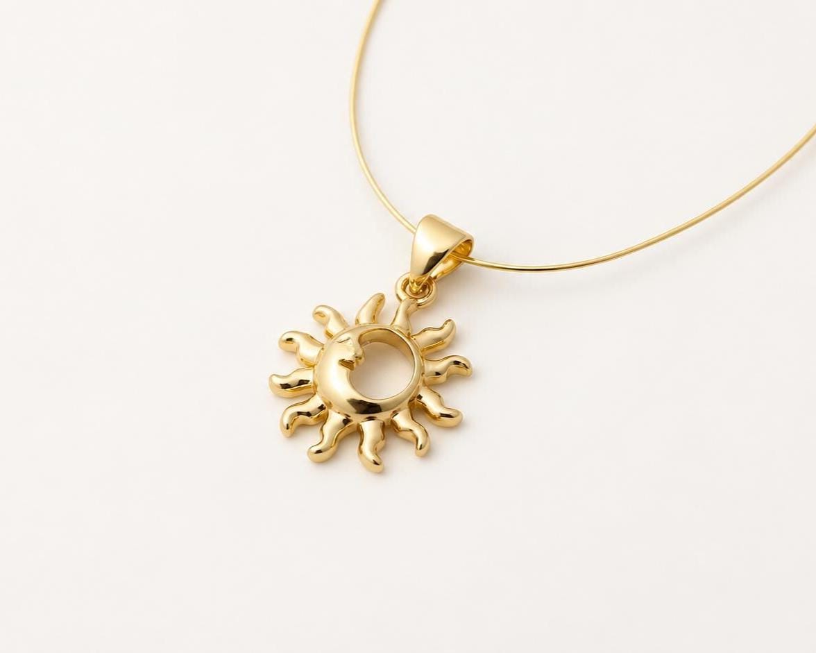 Sun and Moon Pendant, Gold Plated Brass Crescent Moon Sun Charm, Celestial Pendant for Necklace & Jewelry Making