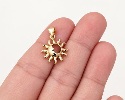 Sun and Moon Pendant, Gold Plated Brass Crescent Moon Sun Charm, Celestial Pendant for Necklace & Jewelry Making