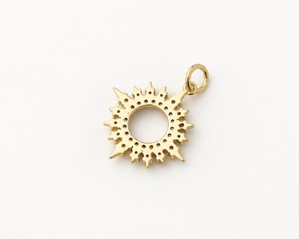 19mm CZ Sunburst Pendant, Brass Open Sun Pendant, Clear CZ Celestial Charm for Necklace & Jewelry Making