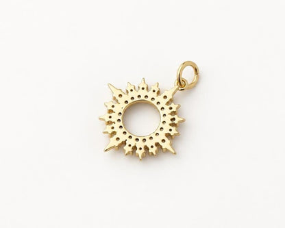 19mm CZ Sunburst Pendant, Brass Open Sun Pendant, Clear CZ Celestial Charm for Necklace & Jewelry Making