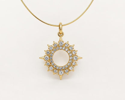 19mm CZ Sunburst Pendant, Brass Open Sun Pendant, Clear CZ Celestial Charm for Necklace & Jewelry Making