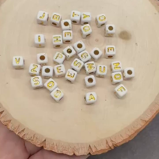 Gold Square Letter Beads, 4.8mm Alphabet Cubes for Personalized Name Bracelets, Jewelry Making Supplies, Single Letter Beads