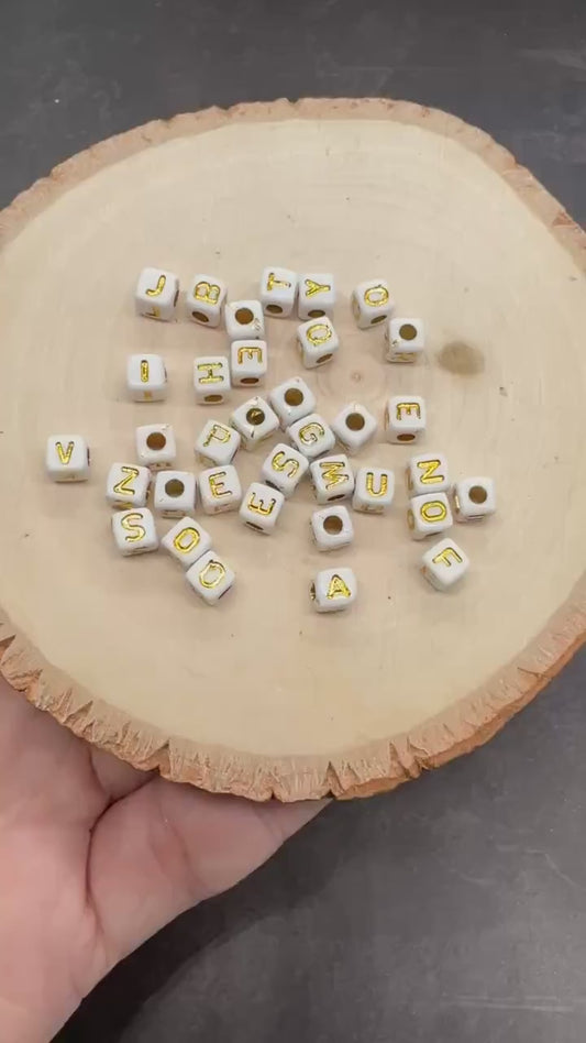 Gold Square Letter Beads, 4.8mm Alphabet Cubes for Personalized Name Bracelets, Jewelry Making Supplies, Single Letter Beads
