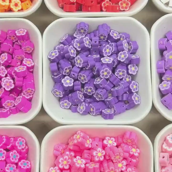 Flower Polymer Clay Beads, Colorful Mixed Blossom Beads, Handmade Floral Beads for Jewelry Making, DIY Spring Beads for Bracelets Necklaces