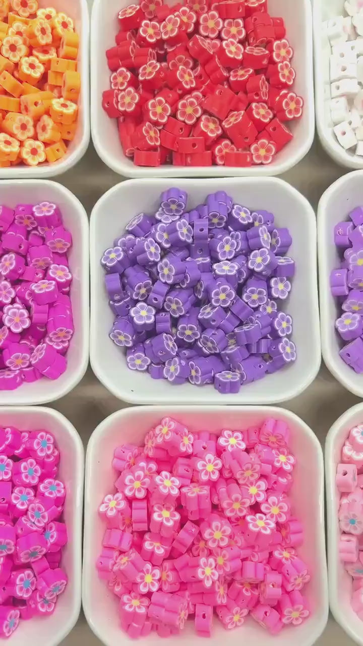 Flower Polymer Clay Beads, Colorful Mixed Blossom Beads, Handmade Floral Beads for Jewelry Making, DIY Spring Beads for Bracelets Necklaces
