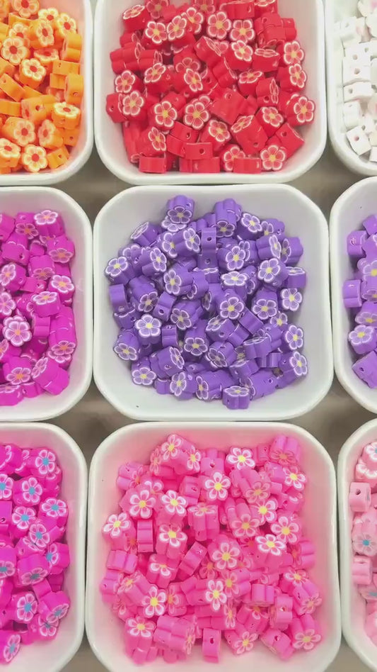 Flower Polymer Clay Beads, Colorful Mixed Blossom Beads, Handmade Floral Beads for Jewelry Making, DIY Spring Beads for Bracelets Necklaces