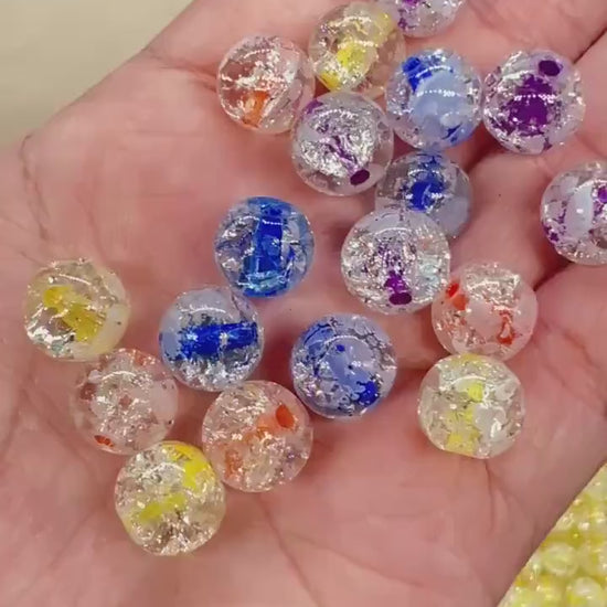 10mm Crackled Glass Beads with Specks for Jewelry Making, DIY Bracelet Crafting Supplies Accessories