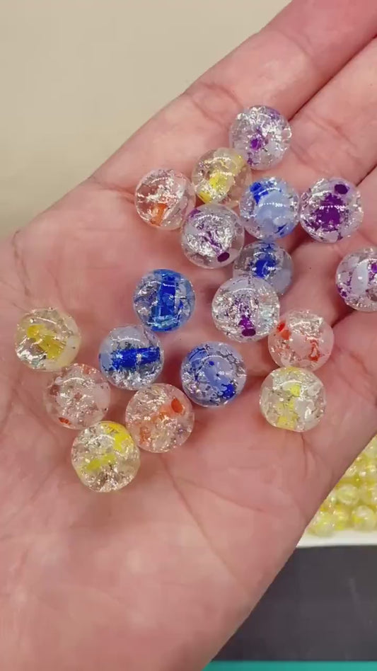 10mm Crackled Glass Beads with Specks for Jewelry Making, DIY Bracelet Crafting Supplies Accessories