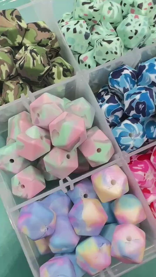 14mm Hexagon Silicone Beads, Camo, Terrazzo, Tie Dye Printed Beads for DIY Jewelry Making, Bracelets, Keychains