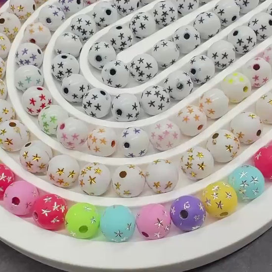 Star Beads for Jewelry Making, Silver Gold Black Multicolor Plastic Bubblegum Beads for DIY Bracelets Necklaces Keychains Craft Supplies 8mm