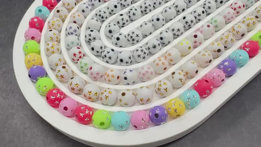 Star Beads for Jewelry Making, Silver Gold Black Multicolor Plastic Bubblegum Beads for DIY Bracelets Necklaces Keychains Craft Supplies 8mm