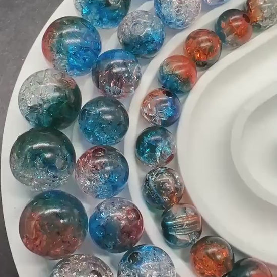 Blue and Amer Orange Crackle Beads, Ombre Loose Beads, Chunky Bubblegum Beads, Jewelry Making Supplies, Size 8mm 10mm 12mm