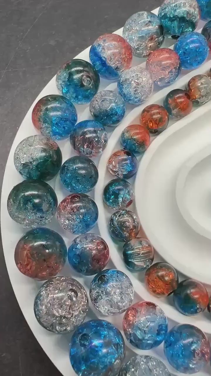 Blue and Amer Orange Crackle Beads, Ombre Loose Beads, Chunky Bubblegum Beads, Jewelry Making Supplies, Size 8mm 10mm 12mm