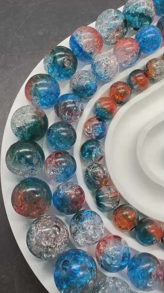 Blue and Amer Orange Crackle Beads, Ombre Loose Beads, Chunky Bubblegum Beads, Jewelry Making Supplies, Size 8mm 10mm 12mm