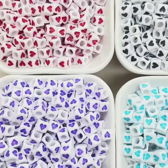 6mm Cube Heart Beads for Bracelet Making - Square Acrylic & Plastic Heart Beads, Craft Supplies, Jewelry Making, Heart-Shaped Beads