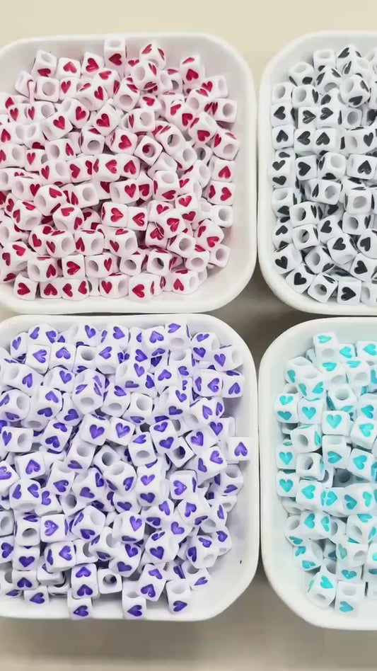 6mm Cube Heart Beads for Bracelet Making - Square Acrylic & Plastic Heart Beads, Craft Supplies, Jewelry Making, Heart-Shaped Beads