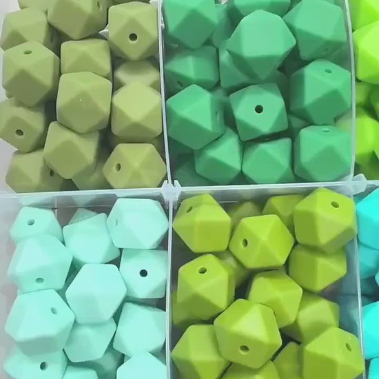14mm Green Hexagon Silicone Beads, Geometric Beads for DIY Jewelry Making, Soft Silicone Beads for Bracelets, Keychains, Bulk Bead Supplies