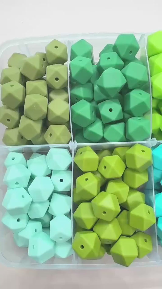 14mm Green Hexagon Silicone Beads, Geometric Beads for DIY Jewelry Making, Soft Silicone Beads for Bracelets, Keychains, Bulk Bead Supplies
