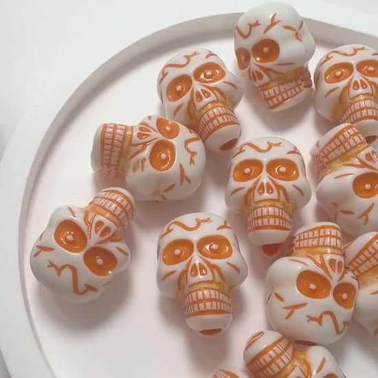 Orange Skull Beads,  Large Skull Beads, Halloween Beads for Jewelry Making #4038