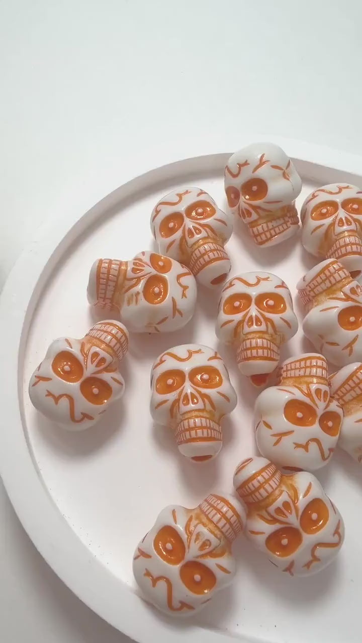 Orange Skull Beads,  Large Skull Beads, Halloween Beads for Jewelry Making #4038