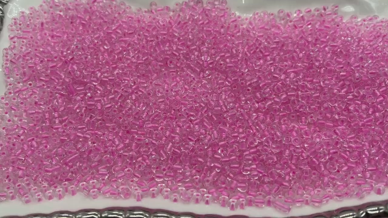 GLOW Glass Beads, 4mm 6/0 Glass Beads, Glow in Dark Transparent Beads with Pink Lining Beads, Rocailles Beads, Beading Supplies #2497