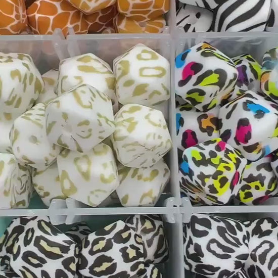 14mm Leopard Print Hexagon Silicone Beads for DIY Jewelry Making, Cheetah, Giraffe, Zebra Animal Print Beads for Bracelets Keychains