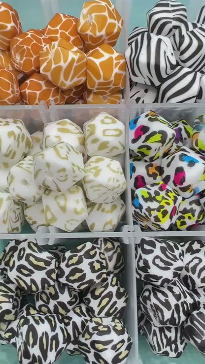 14mm Leopard Print Hexagon Silicone Beads for DIY Jewelry Making, Cheetah, Giraffe, Zebra Animal Print Beads for Bracelets Keychains