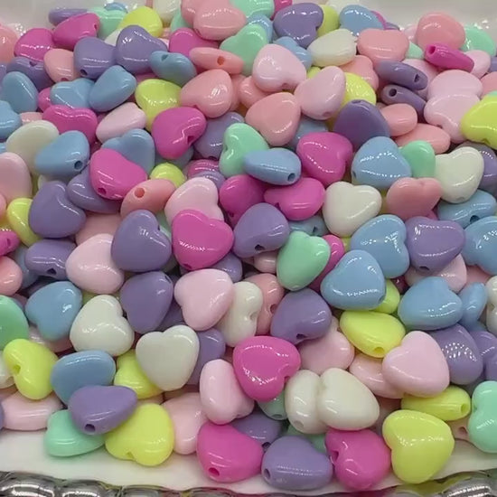 Multicolored Heart Beads, Rainbow Acrylic Heart Beads, Chunky Colorful Heart Beads, Plastic Heart Shape Beads, Vertical Hole Hearts #1552