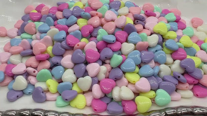 Multicolored Heart Beads, Rainbow Acrylic Heart Beads, Chunky Colorful Heart Beads, Plastic Heart Shape Beads, Vertical Hole Hearts #1552