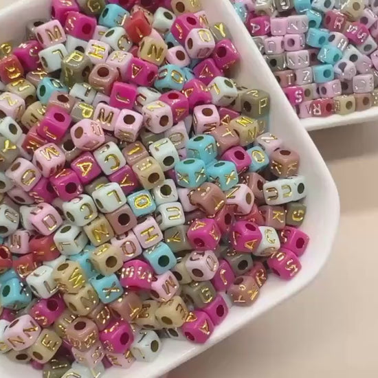 Gold Alphabet Beads, 4.8mm Letter Beads for Jewelry Making, Square Initial Beads for DIY Bracelets, Necklaces, Personalized Name Beads