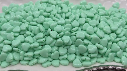 Mint Green Heart Beads, Mint Acrylic Heart Beads, Chunky Mint Heart Beads, Plastic Heart Shape Beads, Vertical Hole Hearts #2486