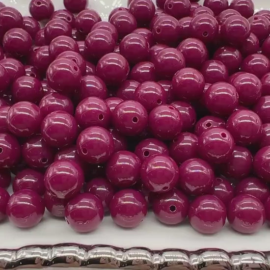 12mm Dark Ruby Pink Gumball Beads, Round Acrylic Loose Beads, Bubblegum Beads, Chunky Beads, Gumball Beads, Smooth Plastic Round Beads #2505