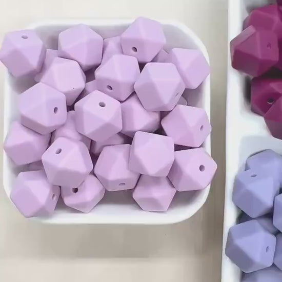 14mm Purple Hexagon Silicone Beads for DIY Jewelry Making, Soft Geometric Beads for Bracelets, Keychains, Bulk Craft Supplies