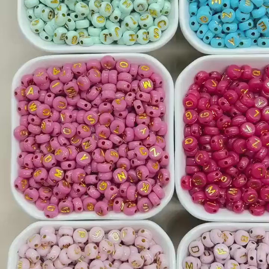 7mm Turquoise Letter Beads, Gold Alphabet Beads, Name Beads Jewelry Making #3743