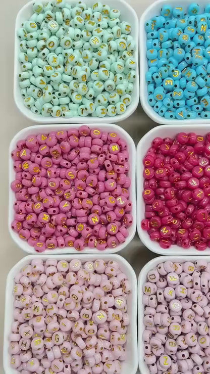 7mm Turquoise Letter Beads, Gold Alphabet Beads, Name Beads Jewelry Making #3743