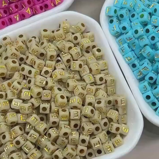 Gold Alphabet Beads 4.8mm, Individual Letter Beads, Single Cube Letter for Jewelry Making, Personalized Name Beads, Bulk Letter Beads