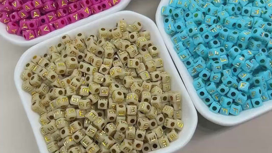 Gold Alphabet Beads 4.8mm, Individual Letter Beads, Single Cube Letter for Jewelry Making, Personalized Name Beads, Bulk Letter Beads