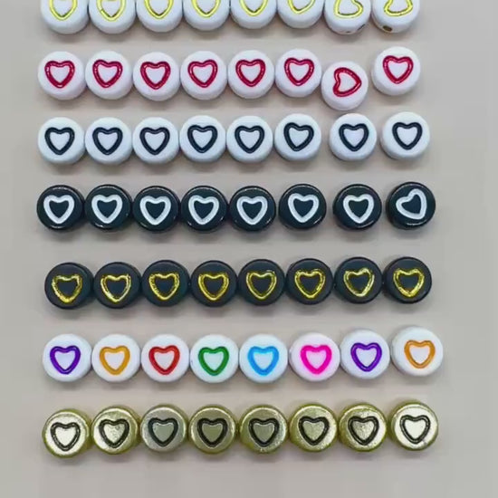 7mm Heart Beads, Round Acrylic Outline Heart Beads for Jewelry Making & Crafting, Heart Beads for DIY Projects