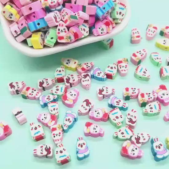Polymer Clay Beads, Bunny Beads for Jewelry Making, Spring Animal Charms for Bracelets Keychains #919