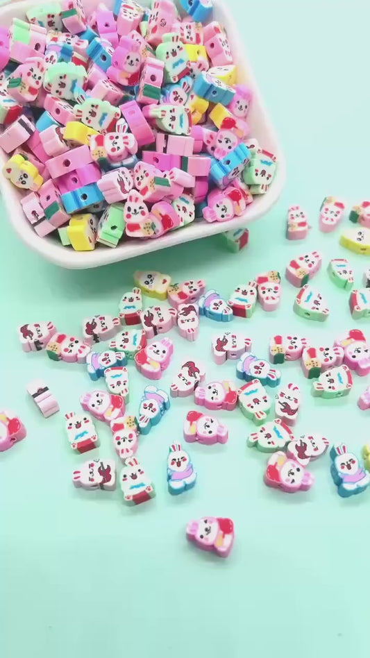 Polymer Clay Beads, Bunny Beads for Jewelry Making, Spring Animal Charms for Bracelets Keychains #919
