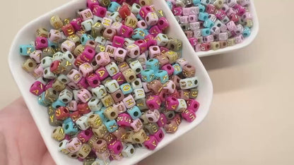 4.8mm Gold Letter Cube Beads for Jewelry #3603