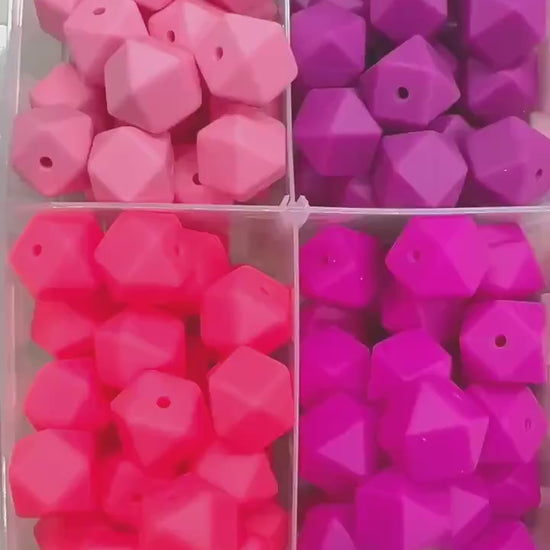 14mm Pink Hexagon Silicone Beads for DIY Jewelry Making, Soft Geometric Beads for Bracelets, Keychains, Bulk Craft Supplies