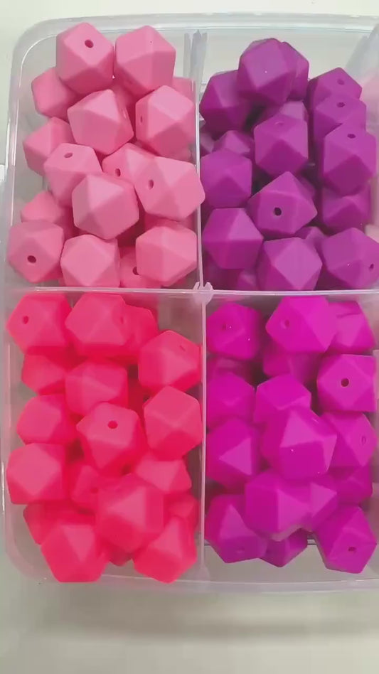 14mm Pink Hexagon Silicone Beads for DIY Jewelry Making, Soft Geometric Beads for Bracelets, Keychains, Bulk Craft Supplies